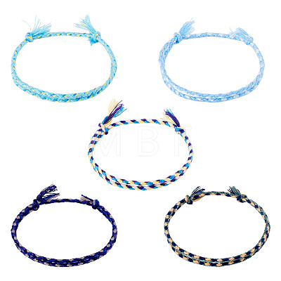 5Pcs 5 Colors Bohemian Cotton Cord Braided Bracelets BJEW-TA0001-27-1