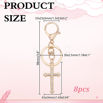 8Pcs Alloy Rhinestone Keychains KEYC-HY0001-41-1
