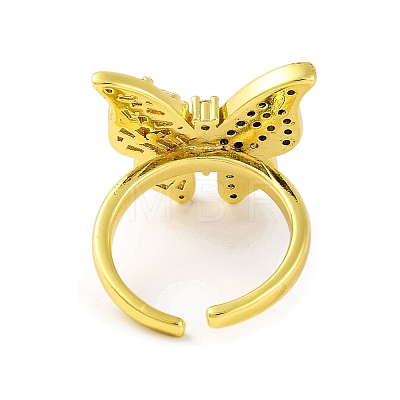 Butterfly Brass Micro Pave Cubic Zirconia Open Cuff Rings for Women RJEW-U003-26A-G-1