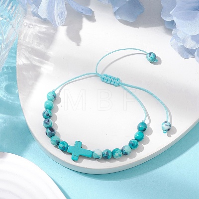 Synthetic Ocean White Jade Braided Beaded Bracelets BJEW-JB11016-01-1