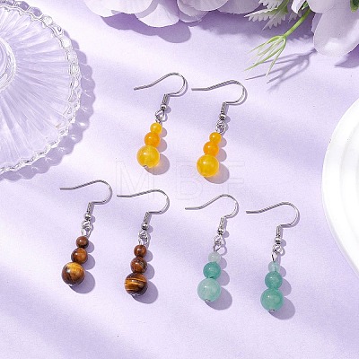 3 Pairs 3 Styles Natural Malaysia Jade & Green Aventurine & Tiger Eye Dangle Earrings EJEW-JE06131-1