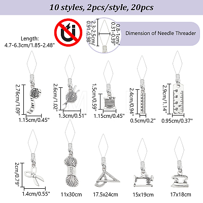 20Pcs 10 Style 304 Stainless Steel Threaders DIY-AB00051-1