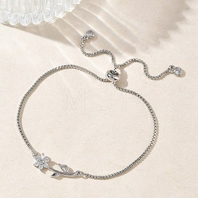 Adjustable Brass Micro Pave Clear Cubic Zirconia Box Chain Slider Bracelets BJEW-C156-09P-03-1