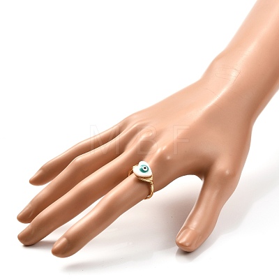 Heart with Evil Eye Natural Shell Finger Rings for Girl Women RJEW-JR00394-01-1