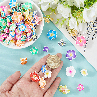 100Pcs 3 Styles Handmade Polymer Clay 3D Flower Plumeria Beads CLAY-SC0002-61-1