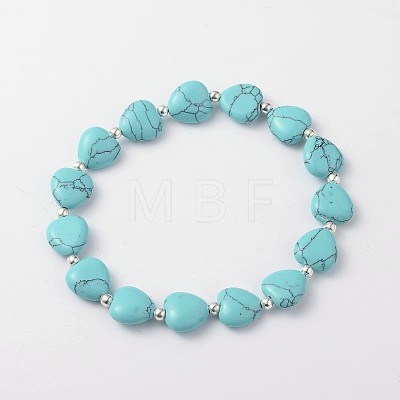 Heart Synthetic Turquoise Stretch Bracelets BJEW-JB02066-01-1