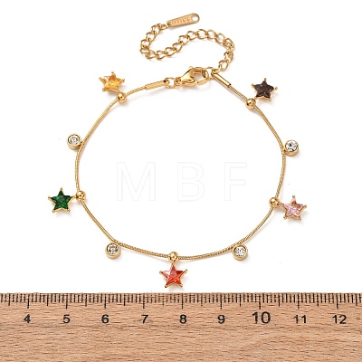 304 Stainless Steel Pave Cubic Zirconia Charm Bracelets for Women BJEW-T027-03G-1