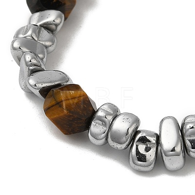 Natural Tiger Eye & Titanium Steel Nugget Beaded Bracelets WG37350-01-1