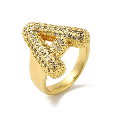 Letter Brass Micro Pave Clear Cubic Zirconia Open Cuff Ring for Women RJEW-N046-03A-G-1