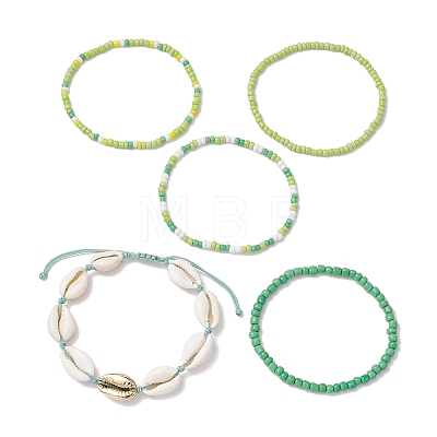 5Pcs 4 Styles Glass Seed Beaded Bracelet Set & 1 Pcs Shell Beads Bracelets BJEW-TA00587-02-1