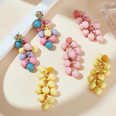 3 Pairs 3 Colors Candy Color Acrylic Cluster Dangle Stud Earrings EJEW-FI0001-18-1