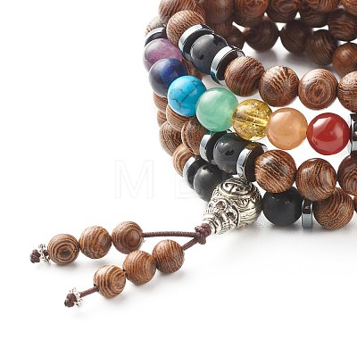 Natural Wood Stackable Beads Bracelets for Men Woman BJEW-JB07022-01-1