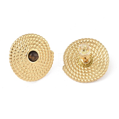 Natural Tiger Eye & 304 Stainless Steel Rope Disc Stud Earrings for Women EJEW-G390-04G-01-1