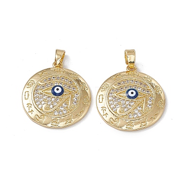 Brass Clear Cubic Zirconia Pendant with Enamel Evil Eye KK-E068-VA183-2-1