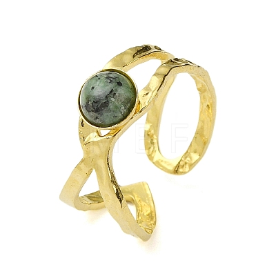 Ion Plating(IP) Round Natural African Jade Finger Rings RJEW-H233-01G-05-1