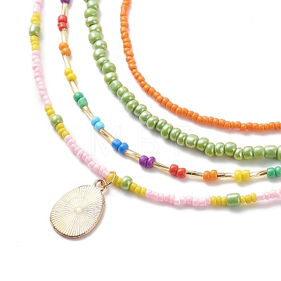 4Pcs 4 Style Glass Seed Imitatin Pearl Beaded Necklaces Set NJEW-JN04012-1