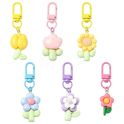 6Pcs Flower Resin Pendant Decorations HJEW-YW00056-1