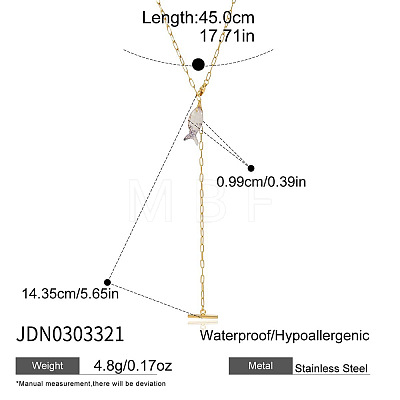 Ocean Natural Shell Fish Pendant 304 Stainless Steel Chain Lariat Necklaces with OT Clasps for Women WGCFF8B-01-1