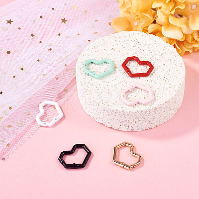 6Pcs Heart Alloy Spring Gate Rings FIND-TA0011-14C-1
