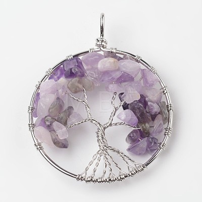 Tree of Life Natural Amethyst Big Pendants G-L455-D09-1