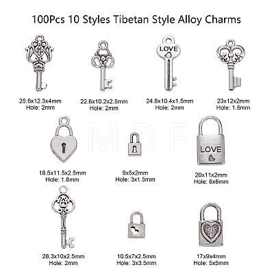 100Pcs 10 Styles Tibetan Style Alloy Pendants TIBEP-CJ0001-79-1