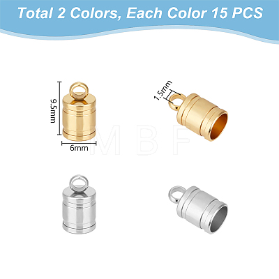 Unicraftale 30Pcs 2 Colors 201 Stainless Steel Cord Ends STAS-UN0055-46-1