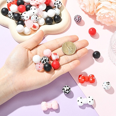 33Pcs 5 Styles Silicone Focal Beads SIL-YW0002-60-1
