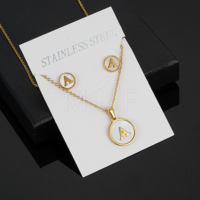 304 Stainless Steel with Natural Shell Pendant Necklaces & Stud Earrings Sets FS-WG5FD70-01-1