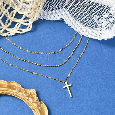 Cross 304 Stainless Steel Pendant Necklaces for Women NJEW-G157-07G-1