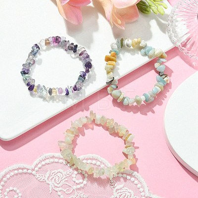 3Pcs 3 Style Natural Mixed Gemstone Chips Beaded Stretch Bracelets Set for Women BJEW-FZ00006-1