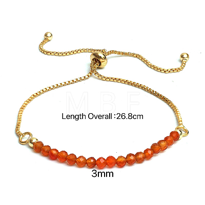 Natural Red Agate(Dyed & Heated) Faceted Round Beaded Adjustable Brass Box Chain Slider Bracelets for Women QE7421-1-1
