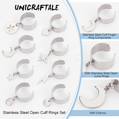 8Pcs 8 Styles 304 Stainless Steel Open Cuff Rings Set RJEW-UN00005-1