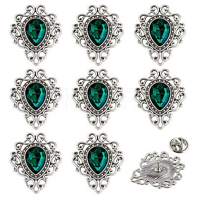 8Pcs Teardrop Zinc Alloy & Glass Lapel Pin Backs for Clothes JEWB-PH0001-90B-1