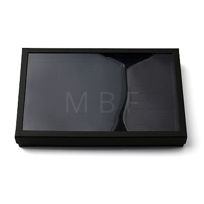 100-Slot Rectangle Black Paper Ring Presentation Boxes with Clear Lid RDIS-WH0006-29A-1