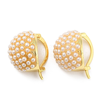 Rack Plating Brass Round Dome Hoop Earrings with Plastic Pearl Beaded EJEW-Q779-04G-1