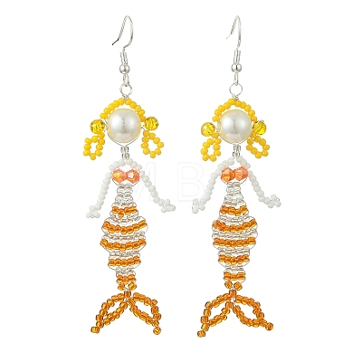 Copper Wire with Glass Beads Dangle Earrings EJEW-MZ00816-02-1