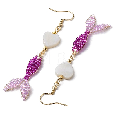 Glass & Shell Dangle Earrings EJEW-MZ00160-01-1