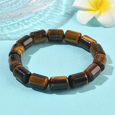Column Natural Tiger Eye Beads Stretch Bracelets for Women Men BJEW-A148-01A-21-1