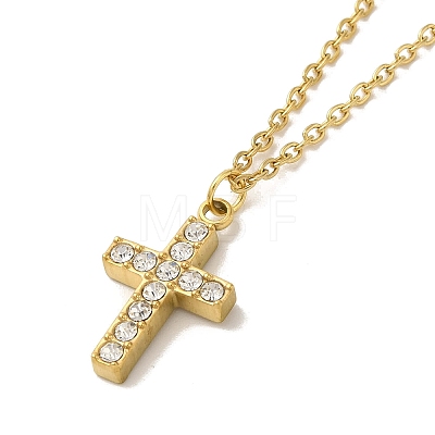 Ion Plating(IP) 304 Stainless Steel Cross Pendant Necklaces & Bracelets & Stud Earrings Sets for Women SJEW-C004-12G-1