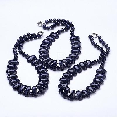 Synthetic Blue Goldstone  Beaded Necklaces NJEW-G920-07-1