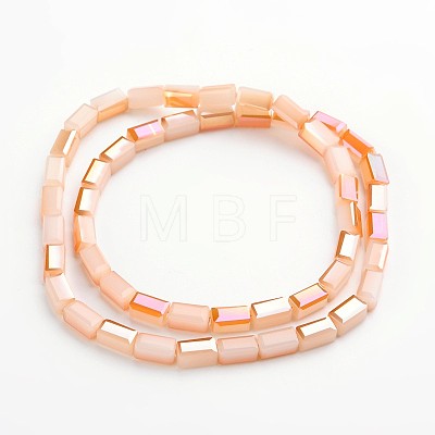 Half Rainbow Plated Faceted Cuboid Electroplate Imitation Jade Glass Beads Strands EGLA-F110-B03-1