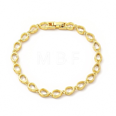 Clear Cubic Zirconia Teardrop Link Chain Bracelet BJEW-E073-03G-1