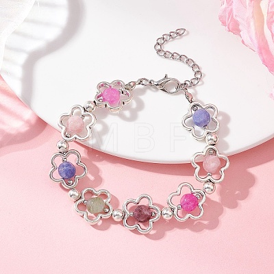 Flower Tibetan Style Alloy & Natural Tourmaline Beads Link Chain Bracelets for Women BJEW-JB12724-1