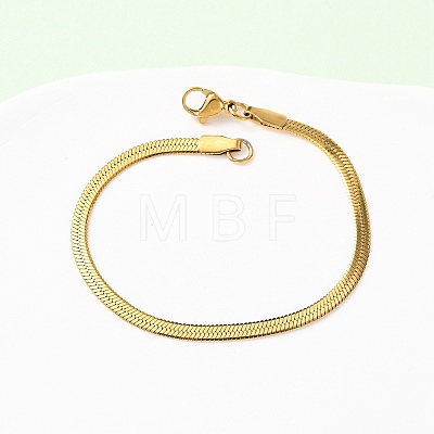 304 Stainless Steel Flat Snake Chain Bracelets BJEW-C134-01A-G-1
