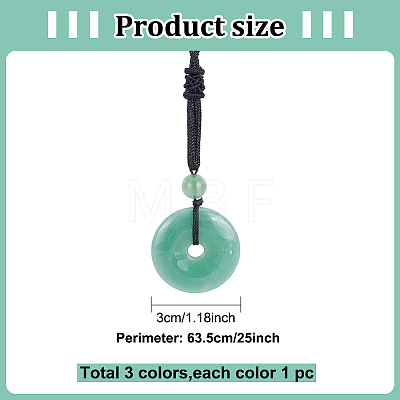 3Pcs 3 Style Natural Mixed Gemstone Donut/Pi Disc Pendant Necklaces Set with Polyester Cord for Women NJEW-AN0001-40-1
