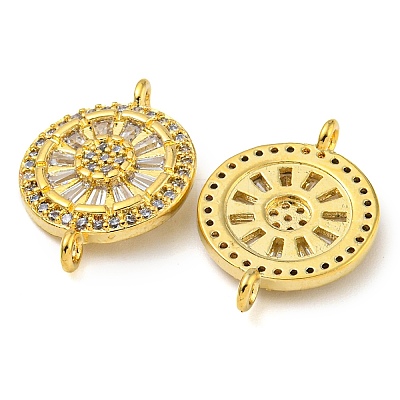 Rack Plating Brass Pave Cubic Zirconia Wheel Connector Charms KK-Z063-28G-01-1