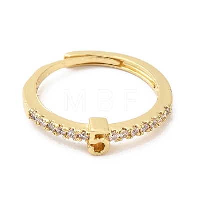 Rack Plating Brass Clear Cubic Zirconia Number 5 Adjustable Rings for Women RJEW-S407-09G-05-1