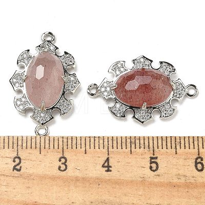 Natural Strawberry Quartz Faceted Oval Connector Charms G-G181-06P-05-1