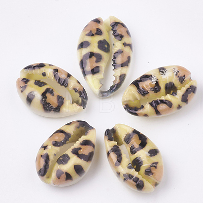 Printed Natural Cowrie Shell Beads X-SHEL-S274-27E-1