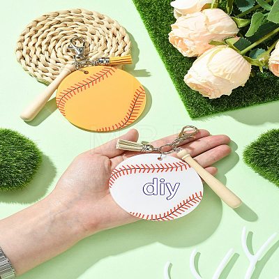 Baseball Acrylic & Wood Pendant Decorations HJEW-YW00012-01-1